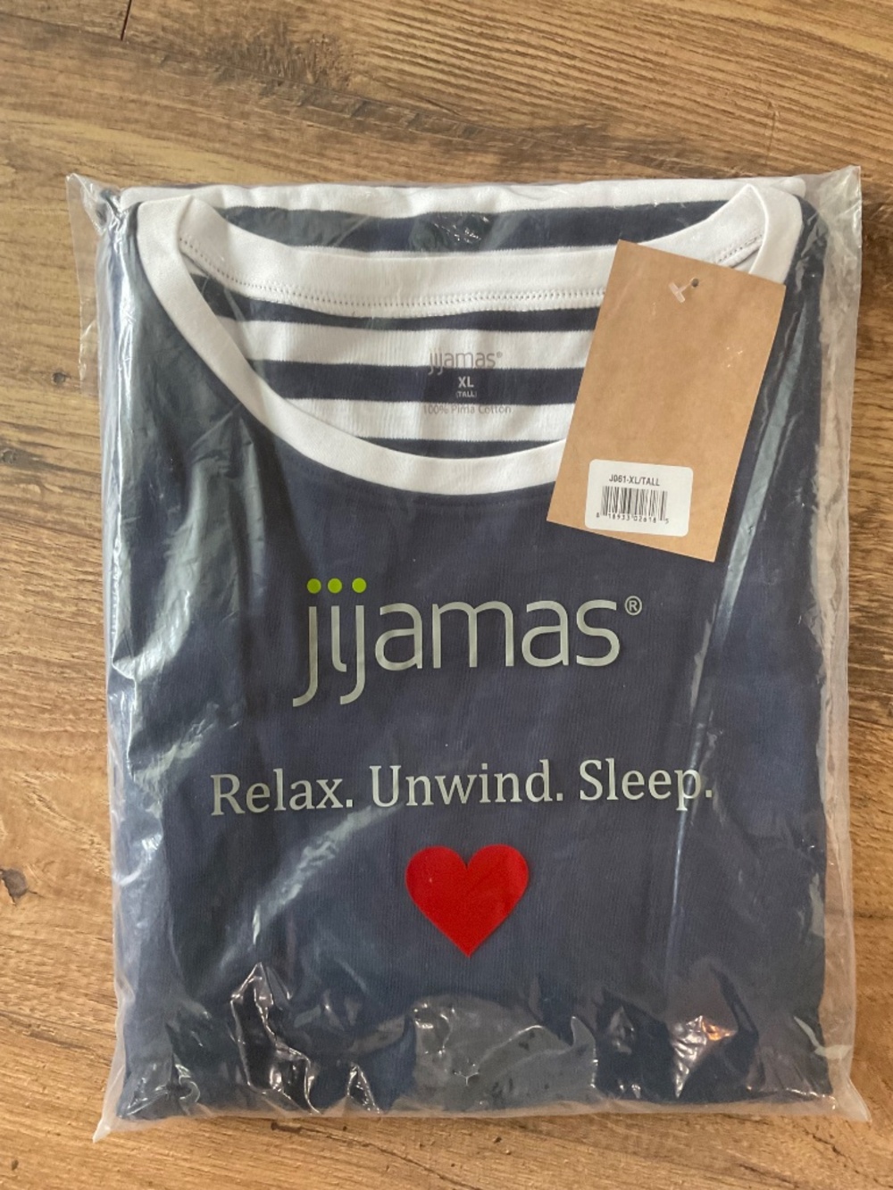 NWT Jijamas The Soul Mate" Cotton Pajama Set in Navy Blue White Stripes XL Tall - Picture 5 of 6
